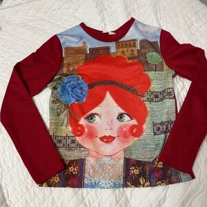 Red Graphic Long Sleeve Top